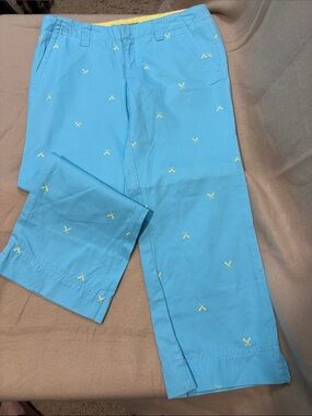 Lilly Pulitzer Bright Blue Chino Pants with Yellow Embroidery Sz 2 VGUC